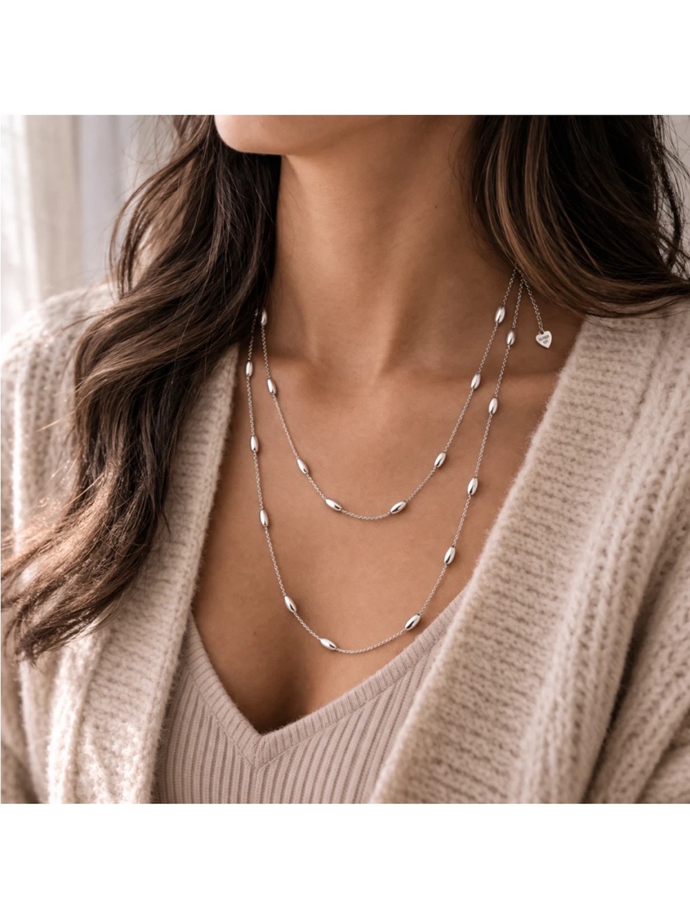 SILPADA “Bella Bead” long silver station necklace.